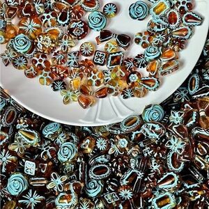 CRAFTS - 30g Assorted Colorful Amber Style Glass Beads Mix Jewelry